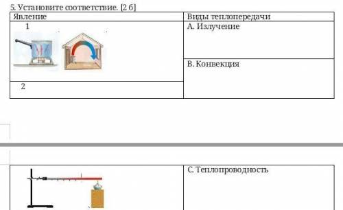 Установить соответствие. [26] явление вида теплопередачи a. излучение b. конвекция c. теплопроводнос