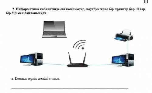 1. Информатика кабинетінде екі компьютер, ноутбук және бір принтер бар. Олар бір бірімен байланысқан