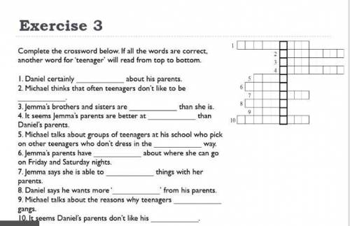 Complete the crossword below. If all the words are correct, another word for teenager' will read fro