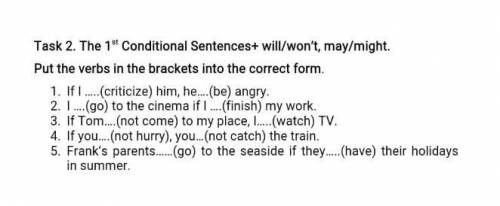 The 1st Conditional Sentences+ will/won’t, may/might. Put the verbs in the brackets into the correct