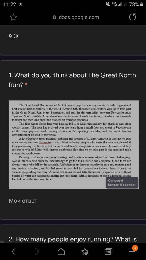 1. What do you think about The Great North Run? 2. How many people enjoy running? What is the reason