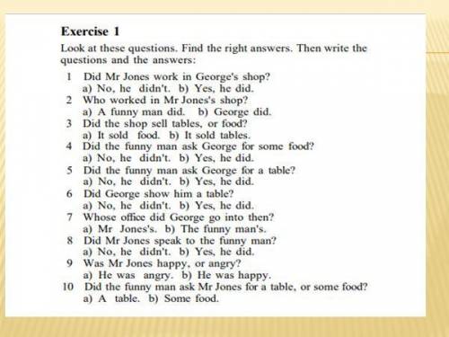 Mr Jones's shop sold food. Mr Jones and a young man worked there. The young man's name was George. A