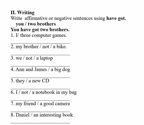 Writing. write affirmative or negative sentences using have got. ​