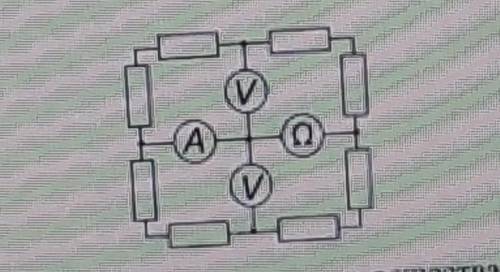 В цепи, изображенной на рисунке, омметр показывает 2000 Ом, вольтметры по 4 В. Все резисторы одинако