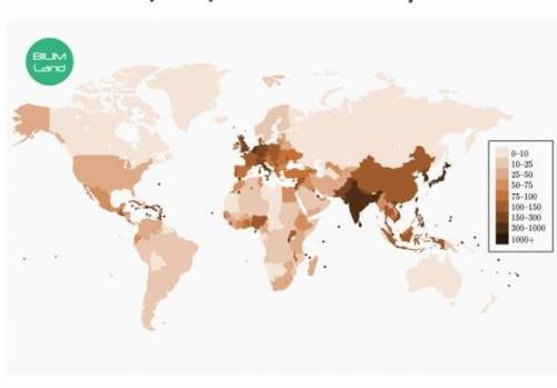 Опишите плотность населения на карте​