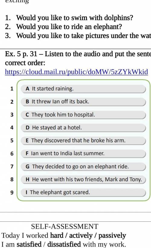 Ex. 5 p. 31 – Listen Ex. 5 p. 31 – Listen to the audio and put the ​