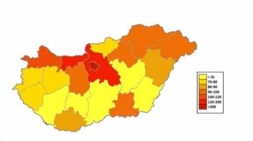 Регионы с наиМЕНЬШЕЙ плотностью населения на карте обозначены... желтыморанжевымкоричневымкраснымбор