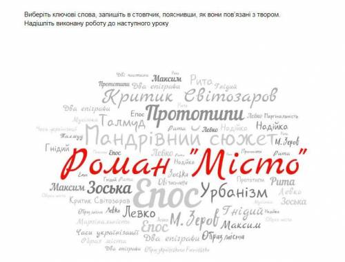 Виберіть ключові слова, запишіть в стовпчик, пояснивши, як вони пов’язані з твором. Надішліть викона