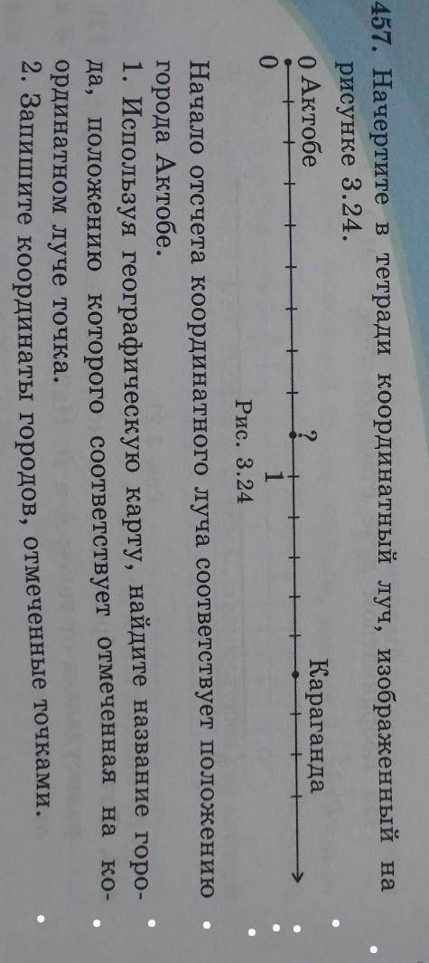 2 2457. Начертите в тетради координатный луч, изображенный нарисунке 3.24.(АктобеКараганда?1(0)Рис.