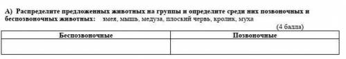 Распределите предложенных животных на группы и определите среди них позвоночных и беспозвоночных жив