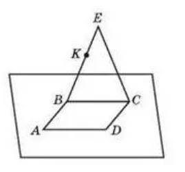 Поза площиною паралелограма ABCD позначено точку E. На відрізку позначено точку K так, що BK:KE = 4:
