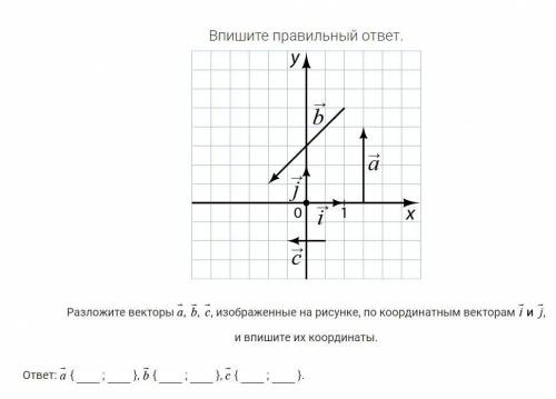 Разложите векторы , изображенные на рисунке, по координатным векторам , и впишите их координаты.