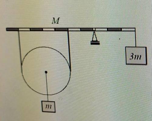 При якій масі М однорідного важеля можлива рівновага системи, яка зображена на малюнку?Маса вантажів