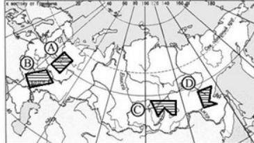 Какая из выделенных штриховкой на карте России территорий имеет наиболее благоприятные природные усл