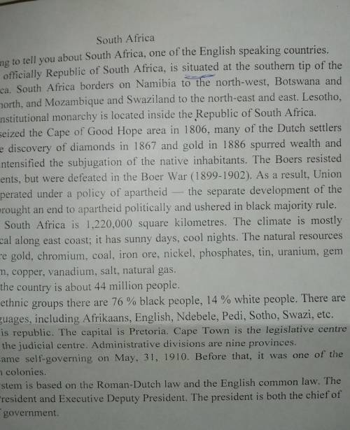 1. Where is South Africa situated? 2. What countries does South Africa border on?3. Why was the subj