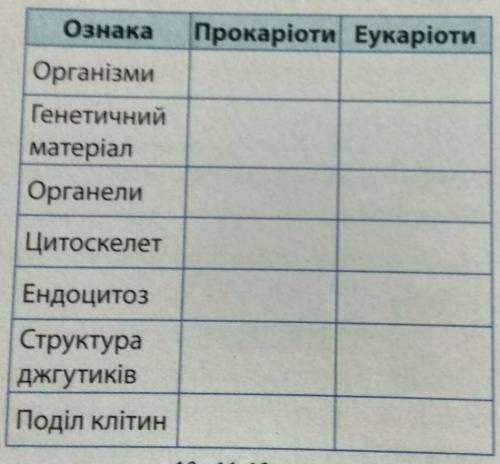 Ознака Прокаріоти ЕукаріотиОрганізмиГенетичнийматеріалОрганелиЦитоскелетЕндоцитозСтруктураджгутиківП