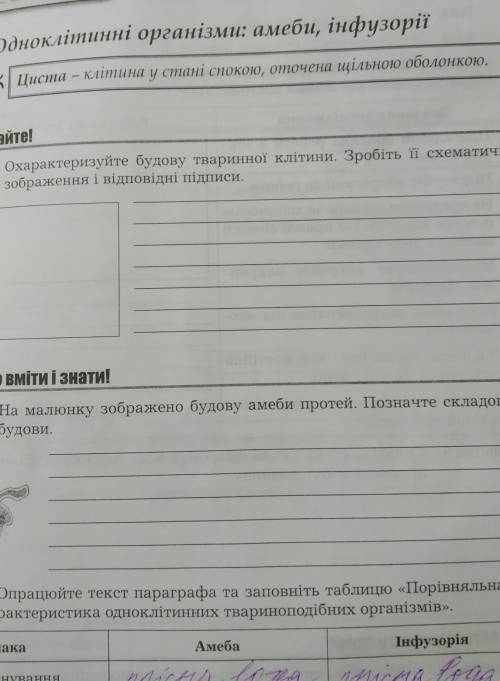 Завдання 1. Охарактеризуйте будову тваринної клітини. Зробіть її схематичне Призображення і відповід