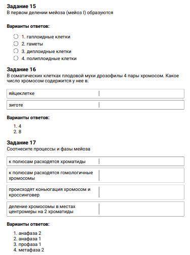 Тест по биологии. Мейоз