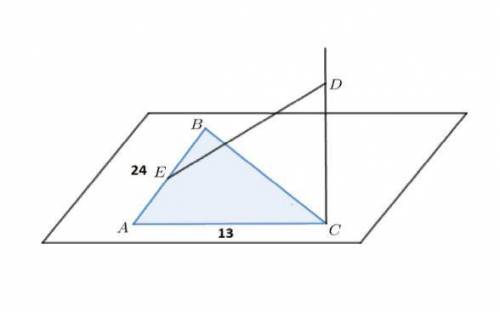 Точка Е середина стороны АВ равнобедренного треугольника АВС, длины сторон которого АВ=24 и АС=ВС=13