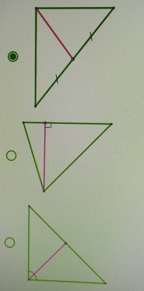 Найди , на каком рисунке проведена медиана треугольника​
