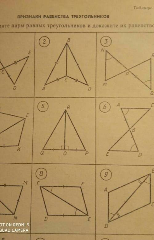 Найдите пары равных треугольников и докажите их равенство ​
