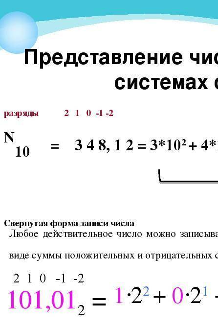 Перечислите представление чисел в позиционной системе счисления​