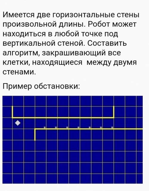 имеется две горизонтальные стены произвольной длины. робот может находиться в любой точке под вертик