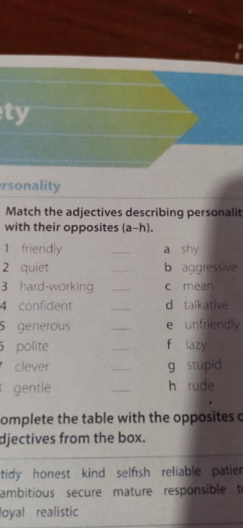 Match the adjectives describing personality (1-8) with their opposites (a-h) ​