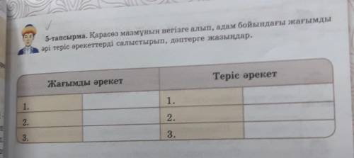 5-тапсырма. Қарасаз мазмұнын негізге алып, адам бойындағы жағымды әрі теріс әрекеттерді салыстырып,