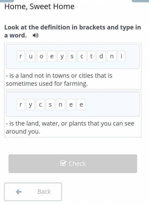 Look at the definition in brackets and type in a word.  ruoeysctdni- is a land not in towns or citie