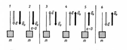Для каждого из шести случаев запишите основное уравнение динамики в проекциях на ось, определите сил
