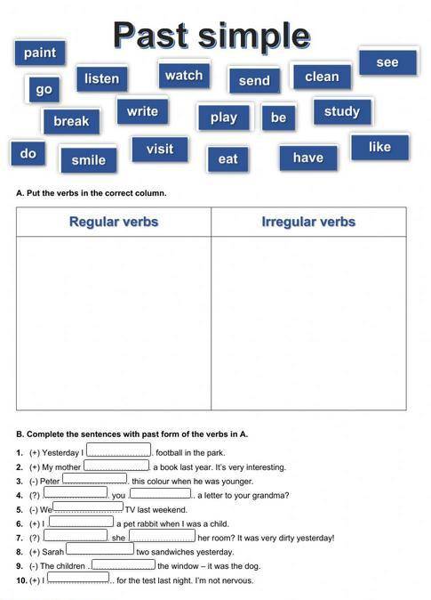 Распределить глаголы и записать их в паст симпл
