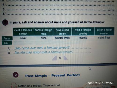 In pairs, ask and answer about Anna and yourself as in the example