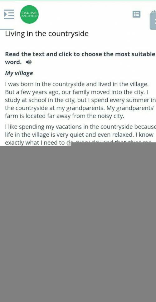 Living in the countryside Read the text and click to choose the most suitable word.My villageI was b