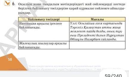 оқылым және тыңдалым мәтіндеріндегі жай сөйлемдерді кестеде берілген байланысу тәсілдеріне қарай құр