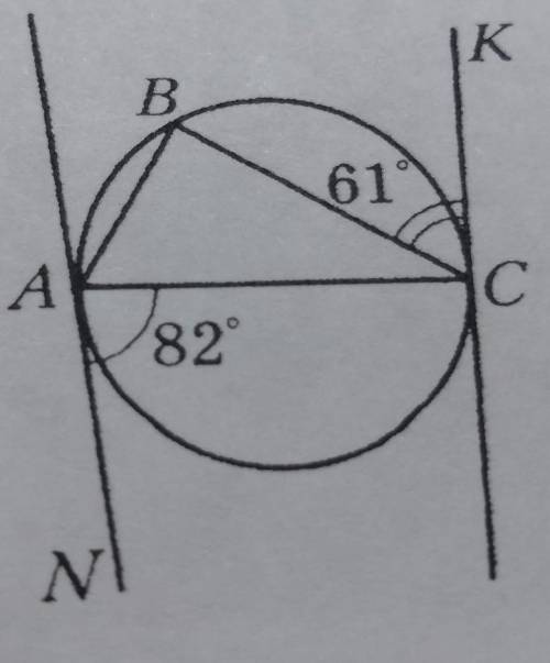 97. Прямые AN и СК касаются окружности, описаннойоколо треугольника ABC, в точках А и С соответствен