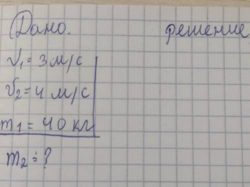 ДаноV1=3м/сV2=4м/см1=40кгм2=?Нужно решение ​