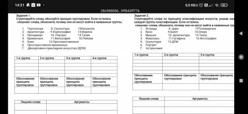 Распределите слова по группам, заранее