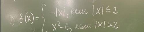 КЛАСС, ПРИМЕР ДОЛЖЕН БЫТЬ НЕ СЛОЖНЫЙ Начертите график функции f(x) ={ -|X| , если |X| ≤ 2 x^2 - 6, е