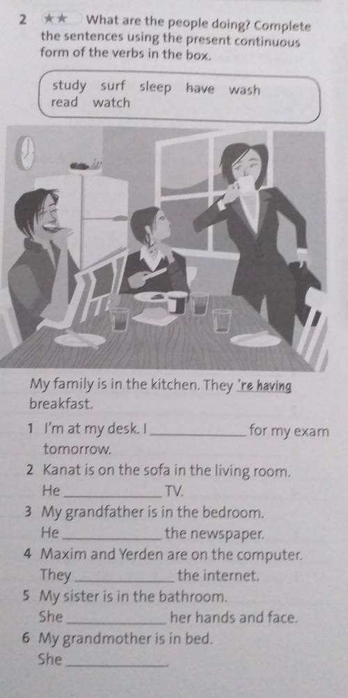 2 What are the people doing? Complete the sentences using the present continuousform of the verbs in