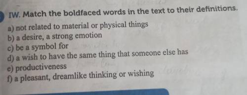 3 IW. Match the boldfaced words in the text to their definitions. a) not related to material or phys