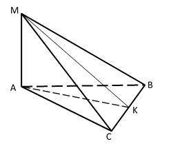 В пирамиде МАВС плоскости МА – высота. В треугольнике АВС АВ = АС; АК – медиана. Указать линейный уг