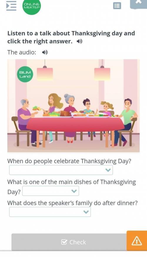 Listen to a talk about Thanksgiving day and click the right answer. The audio:When do people celebra