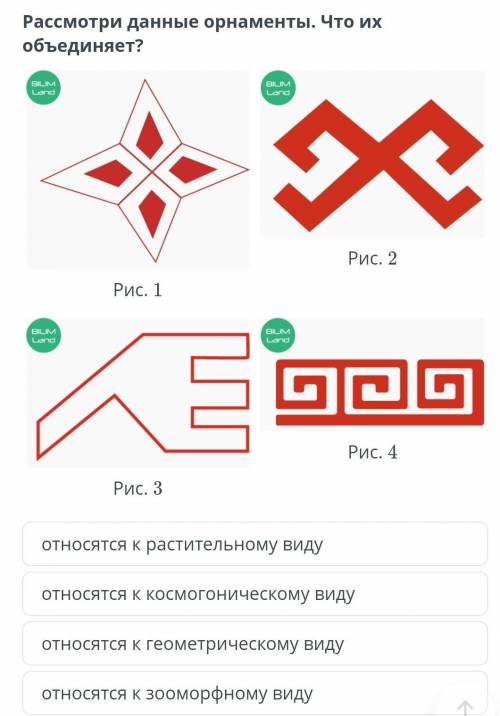 Рассмотри данные орнаменты. Что их объединяет? относятся к геометрическому видуотносятся к раститель