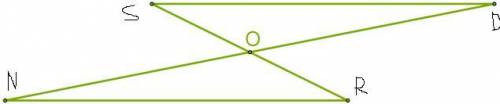 Точка пересечения O — серединная точка для обоих отрезков ND и RS. Как исполняется первый признак ра