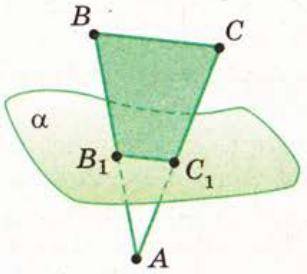 Треугольник ABC пересекает плоскость в точках B1 и C1. Найдите длину отрезка B1C1, если известно, чт