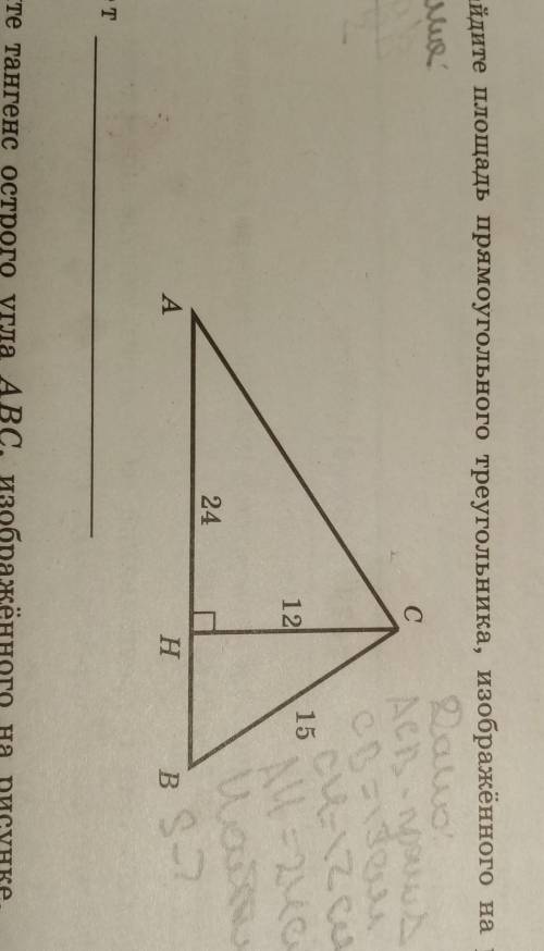 Найдите площадь прямоугольного треугольника, изображённого на рисунке.​