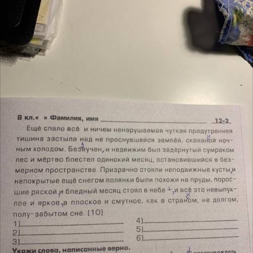 8 кл. » Фамилия, имя 12-2 Ещё спало всё и ничем ненарушаемая чуткая предутреннея тишина застыла над