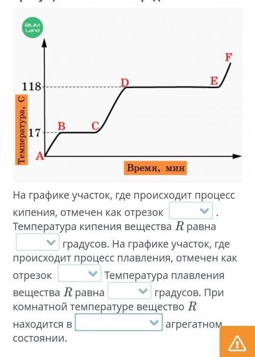 Физические свойства веществ. Урок 2 Изучи график изменения агрегатного состояния вещества R и вставь