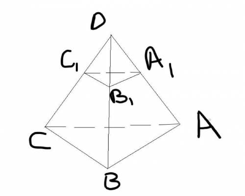 A1B1C1 || ABC, DA1 : AA1 = 3 : 4, S(A1B1C1)= 27Найти S(ABC)